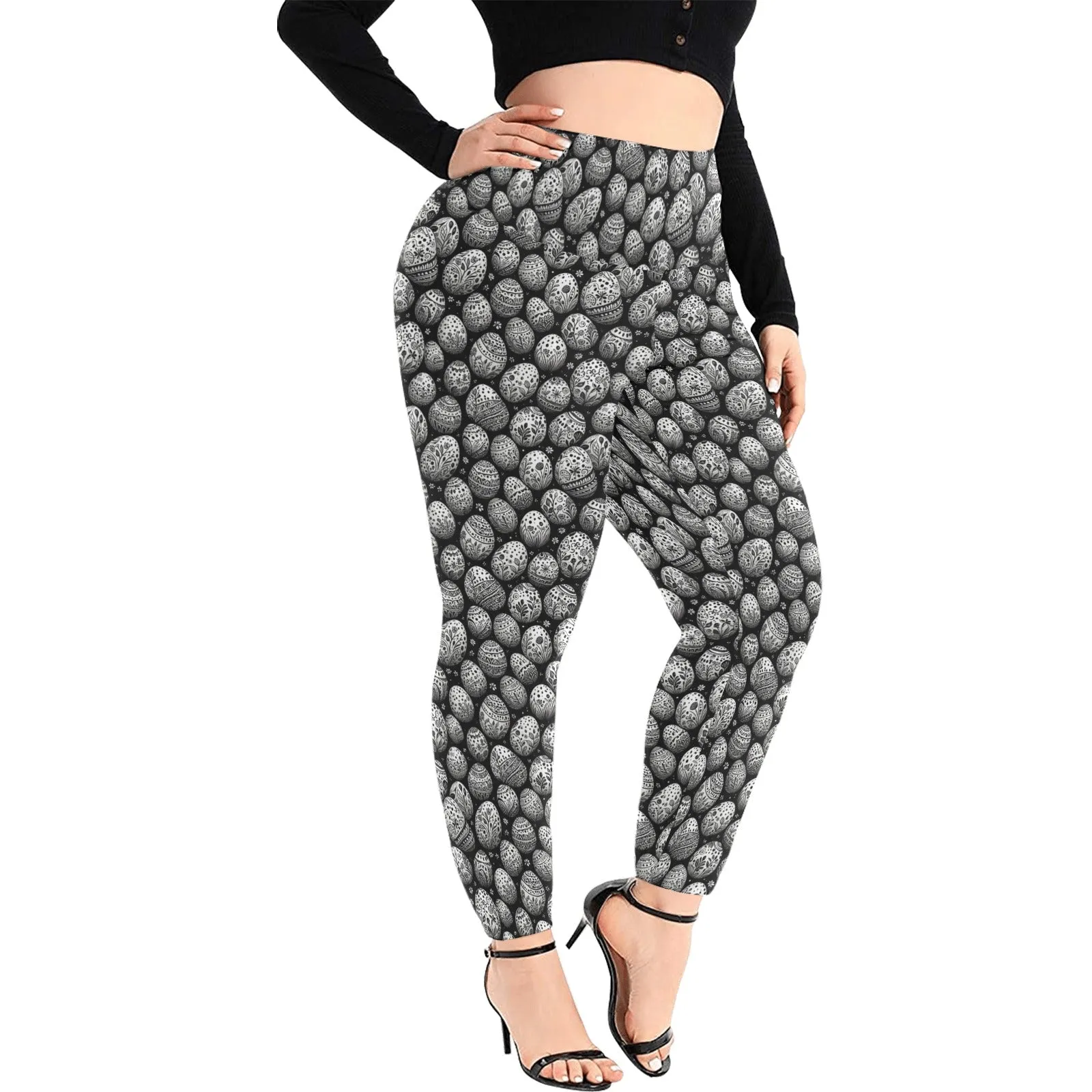 Black and White Egg Women's Plus Size High Waited Leggings Women's High Waist Leggings(Plus Size)(ModelL45)