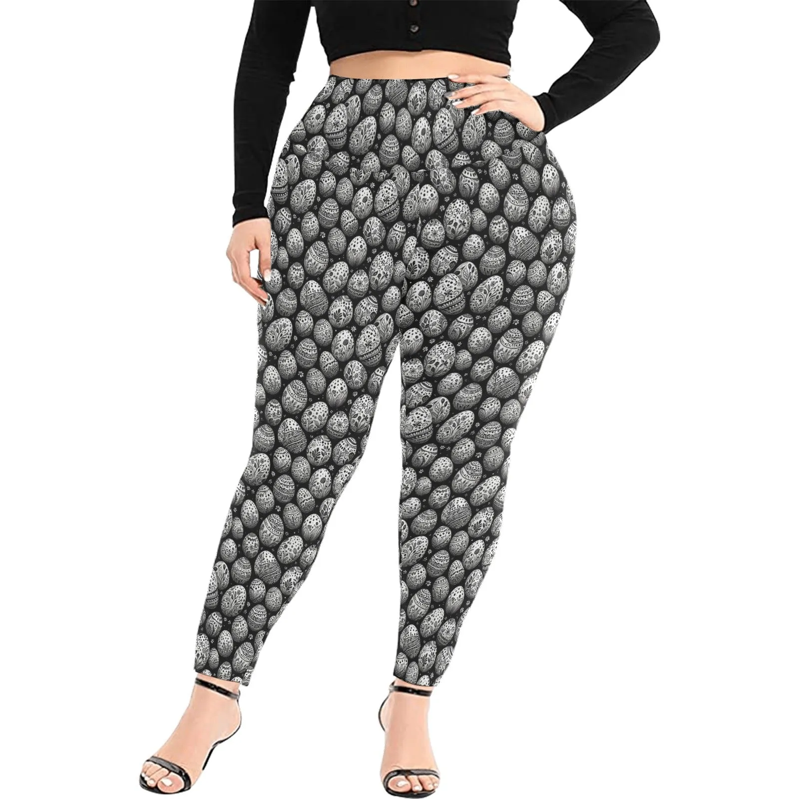 Black and White Egg Women's Plus Size High Waited Leggings Women's High Waist Leggings(Plus Size)(ModelL45)