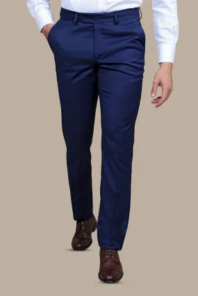 Blue Structured Lycra Comfort Trousers