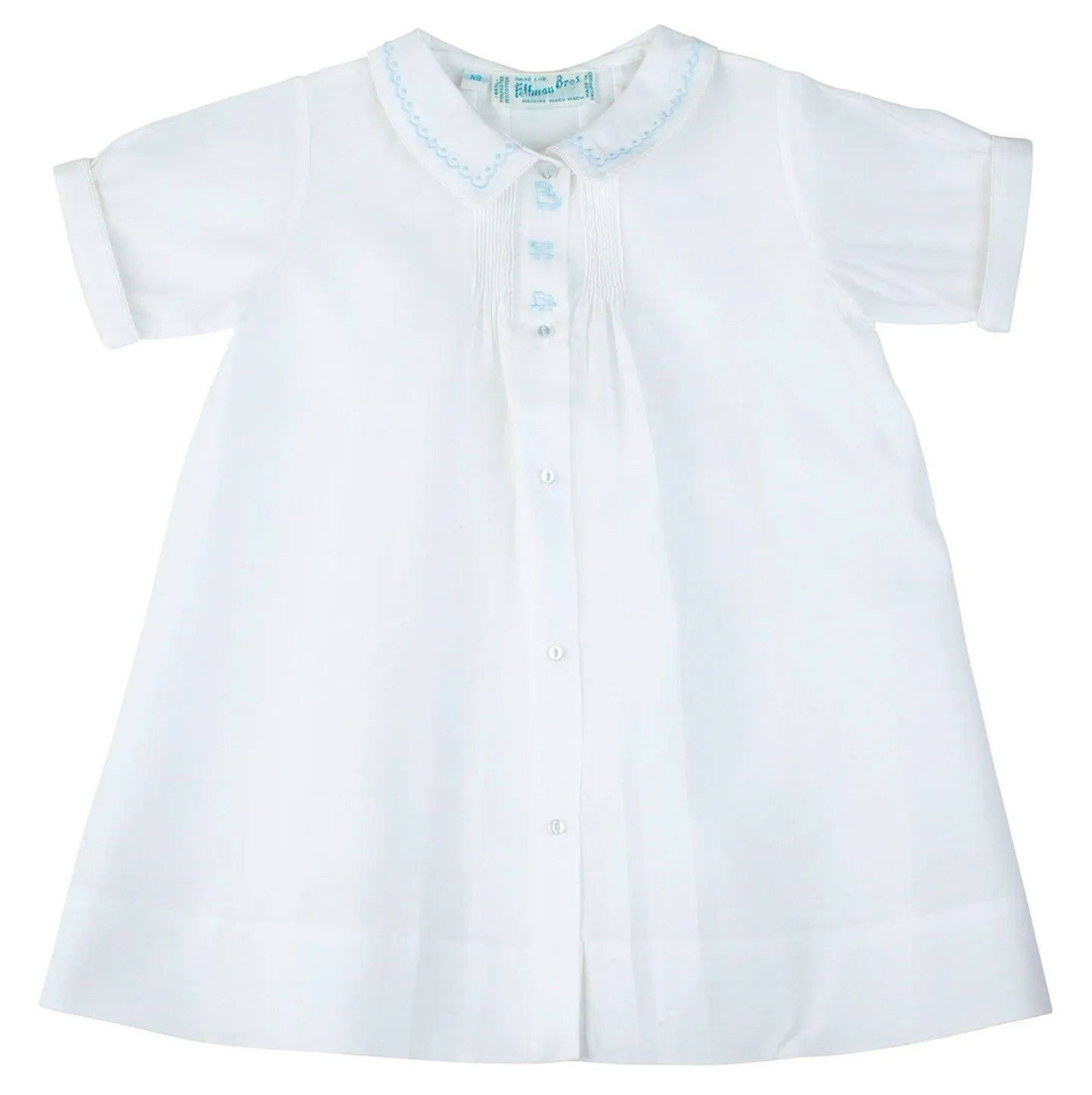 Boys Train Embroidery Folded Daygown- White