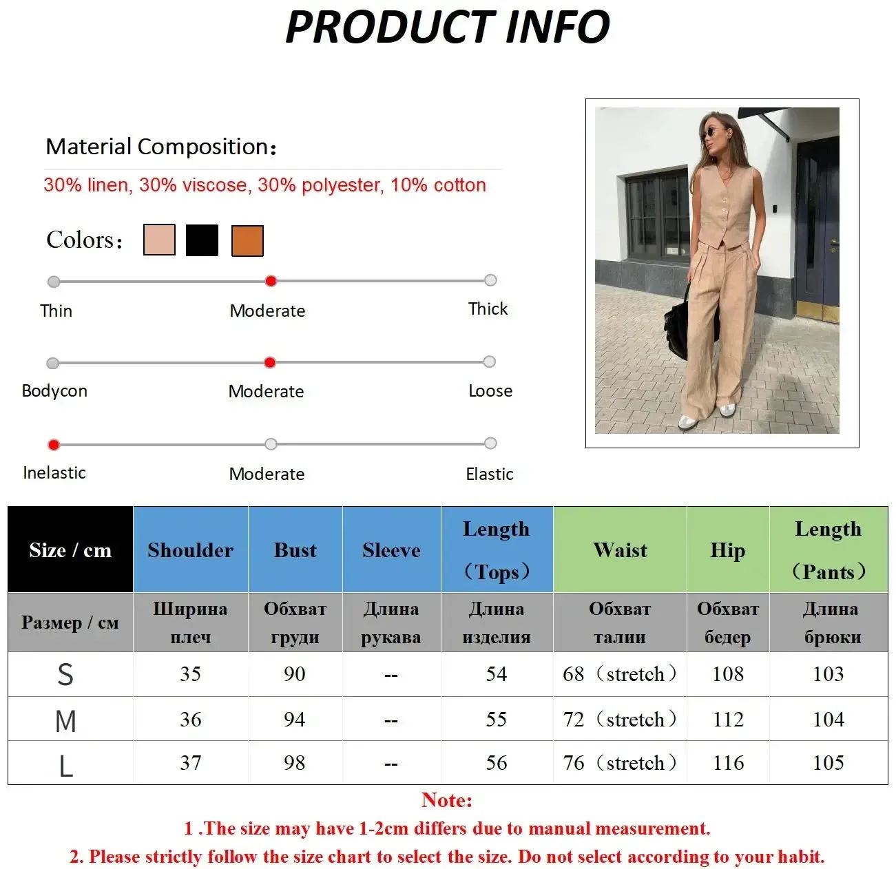 Bronladies Womem Linen Cotton Chic Vest ＆ Pants Suit Two-Piece Set Office Ladies Summer Chic 2 Piece Sets Womens Outfits