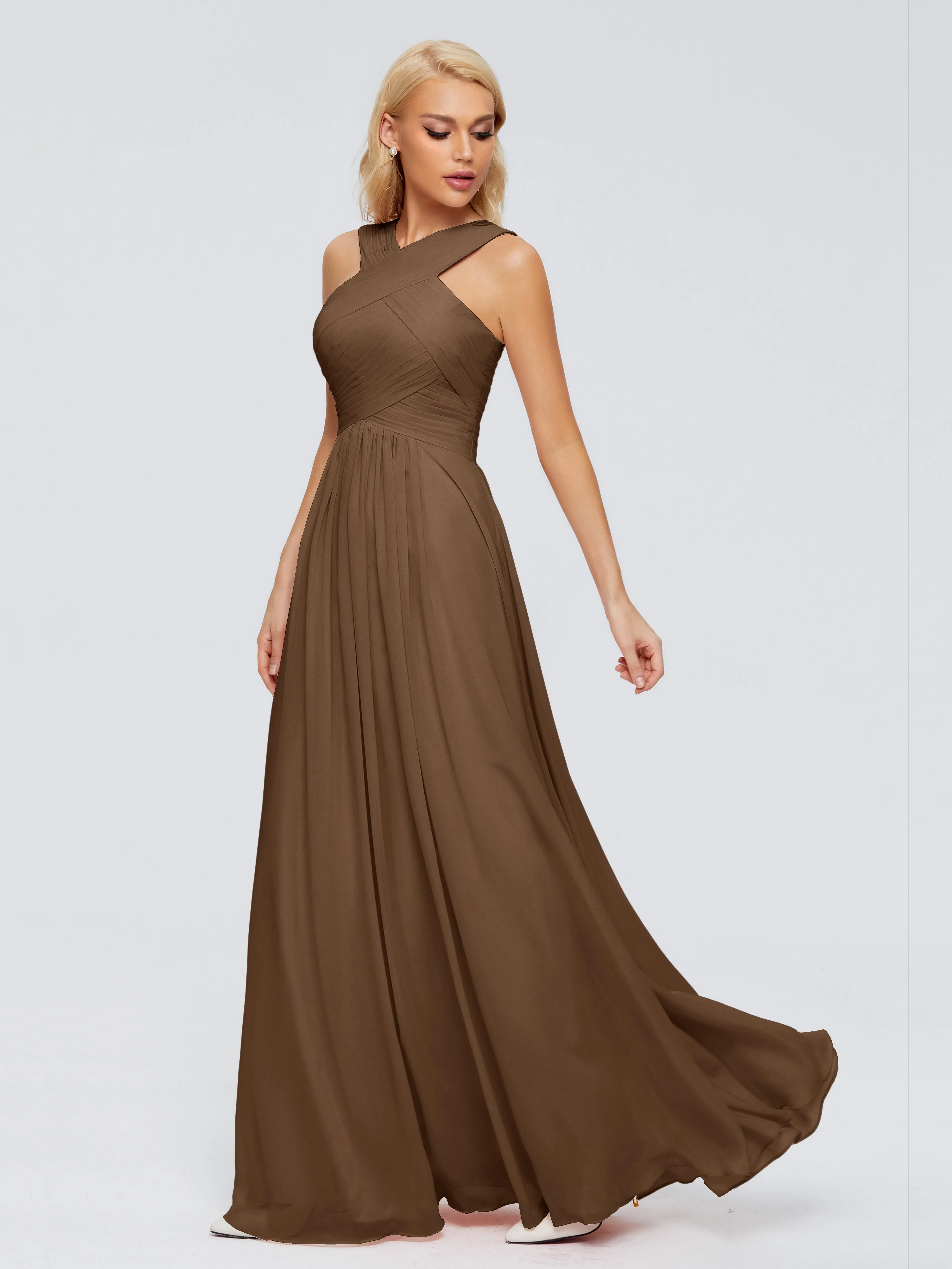 Brown Bridesmaid Dresses Aliyah Charming A-Line Straps Chiffon Bridesmaid Dresses