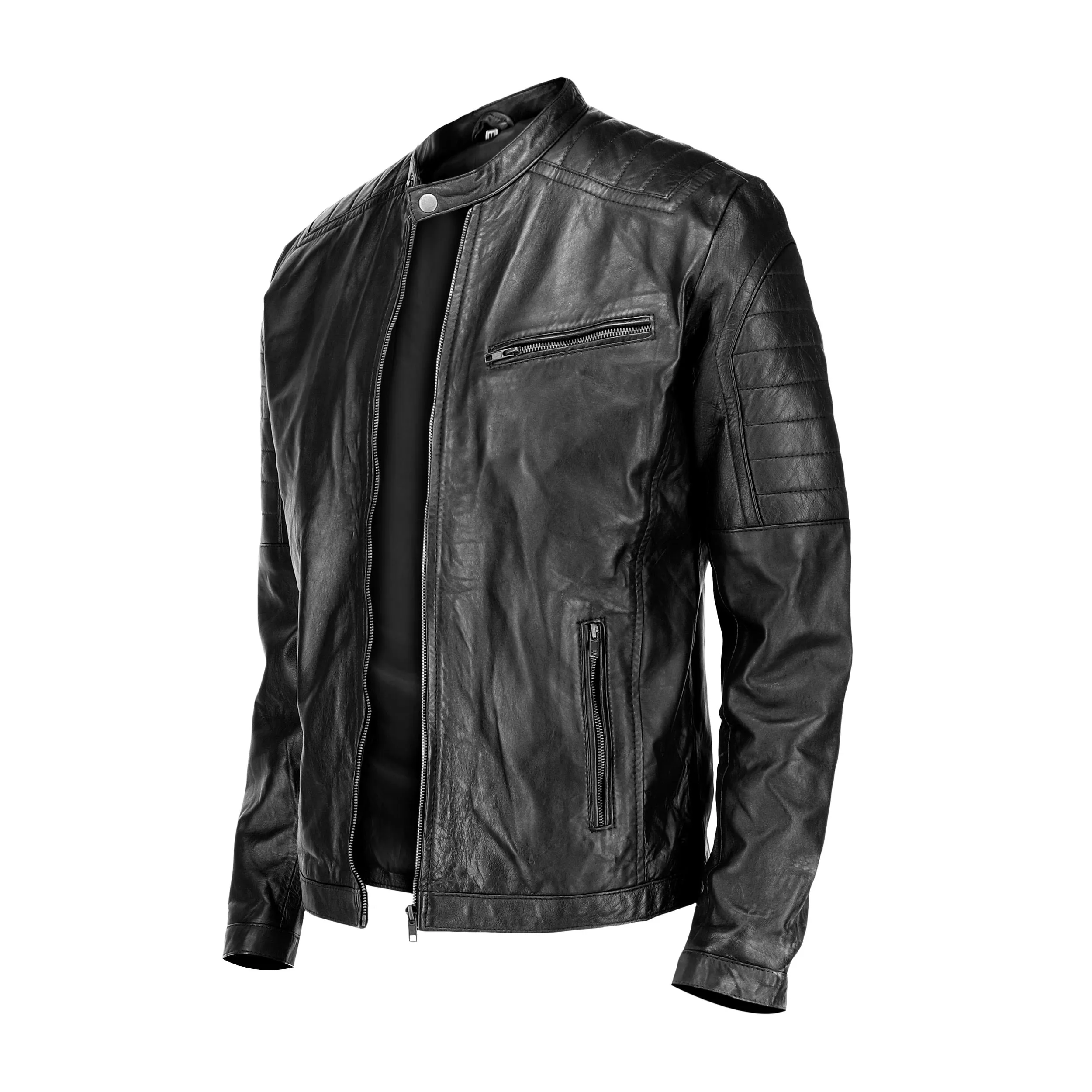 Cafe Racer Black Mens Pure Sheep Leather Jacket