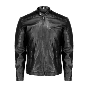 Cafe Racer Black Mens Pure Sheep Leather Jacket