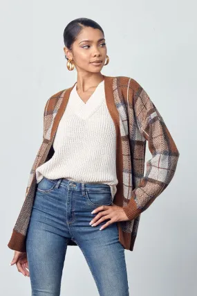 Camel Plaid Cardigan