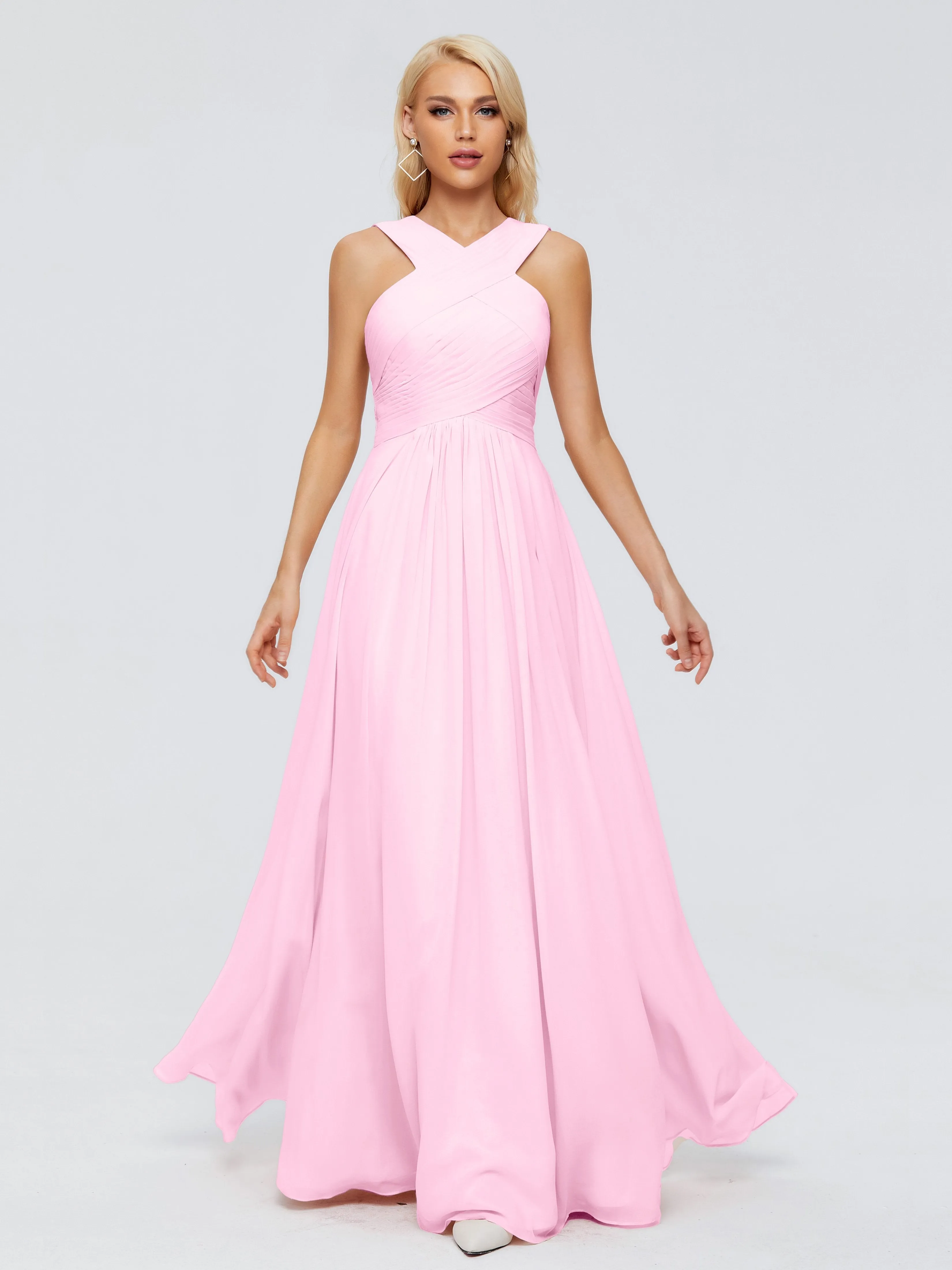 Candy Pink Bridesmaid Dresses Aliyah Charming A-Line Straps Chiffon Bridesmaid Dresses