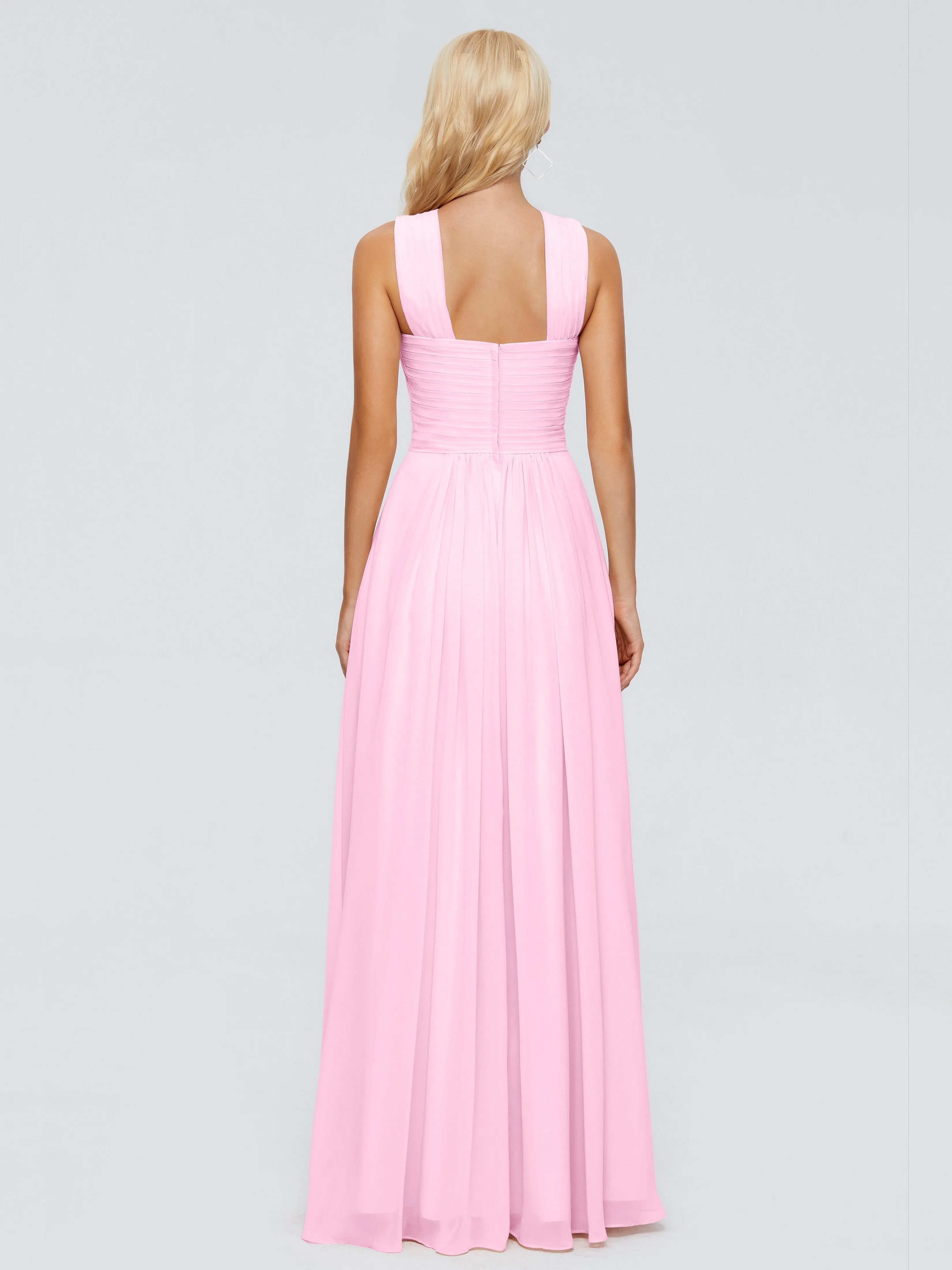 Candy Pink Bridesmaid Dresses Aliyah Charming A-Line Straps Chiffon Bridesmaid Dresses