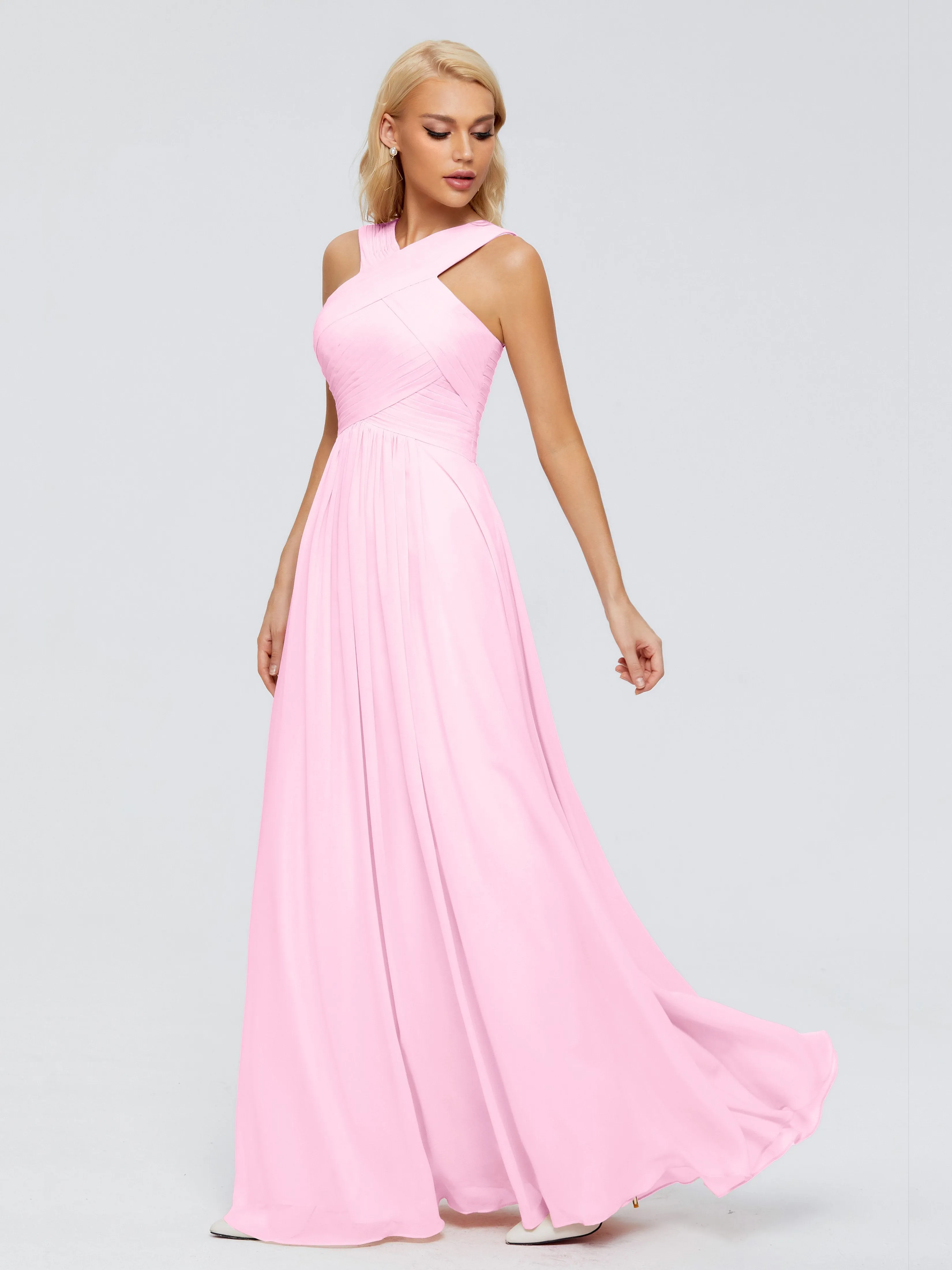 Candy Pink Bridesmaid Dresses Aliyah Charming A-Line Straps Chiffon Bridesmaid Dresses