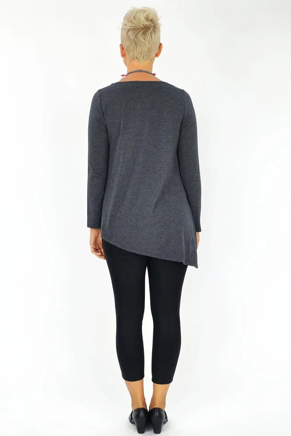 Charcoal Angled Hem Basic Tunic