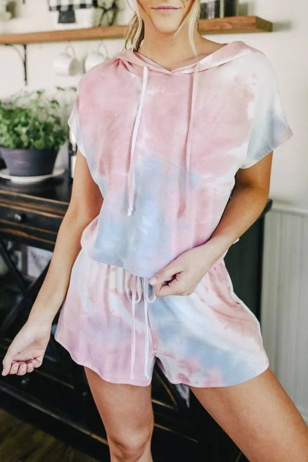 Comfortable Lace-Up Tie Dye Pants Suit