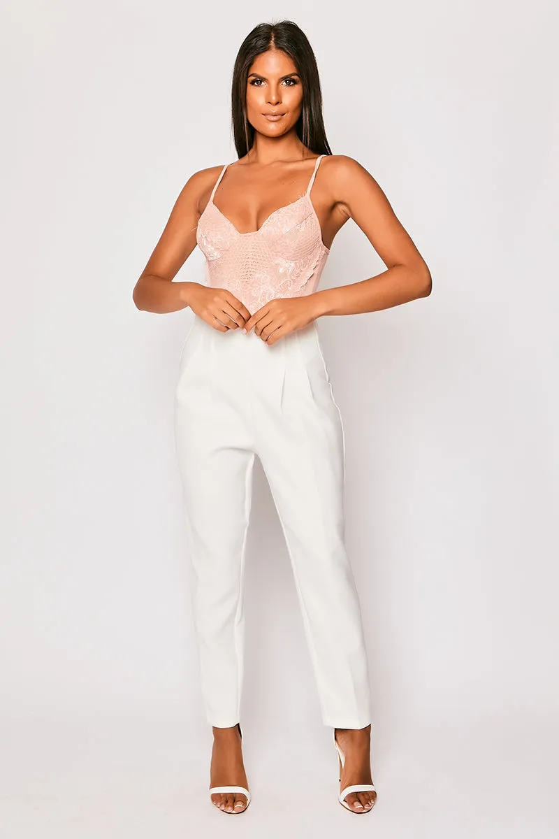 Corrine - White Pleated High Waisted Tailored Trousers