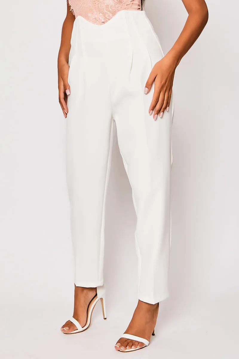 Corrine - White Pleated High Waisted Tailored Trousers