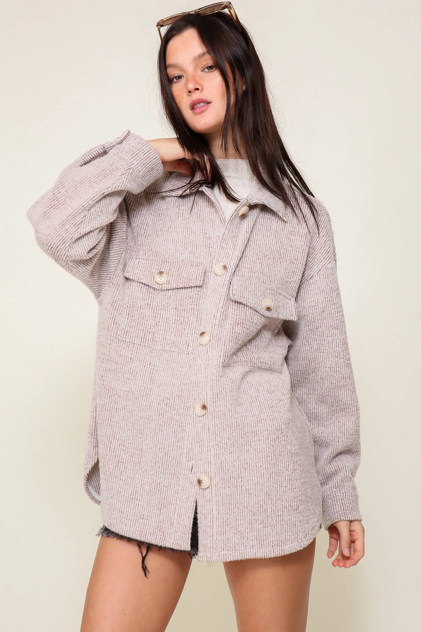 Cozy Brushed Waffle Oversized Shacket