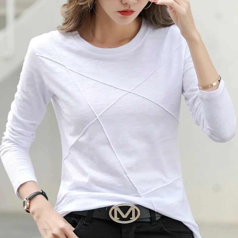 Cozy Loose Simple Line Pattern Long Sleeve Tops