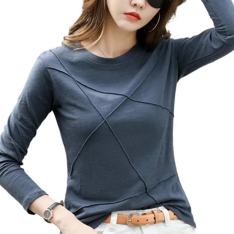 Cozy Loose Simple Line Pattern Long Sleeve Tops