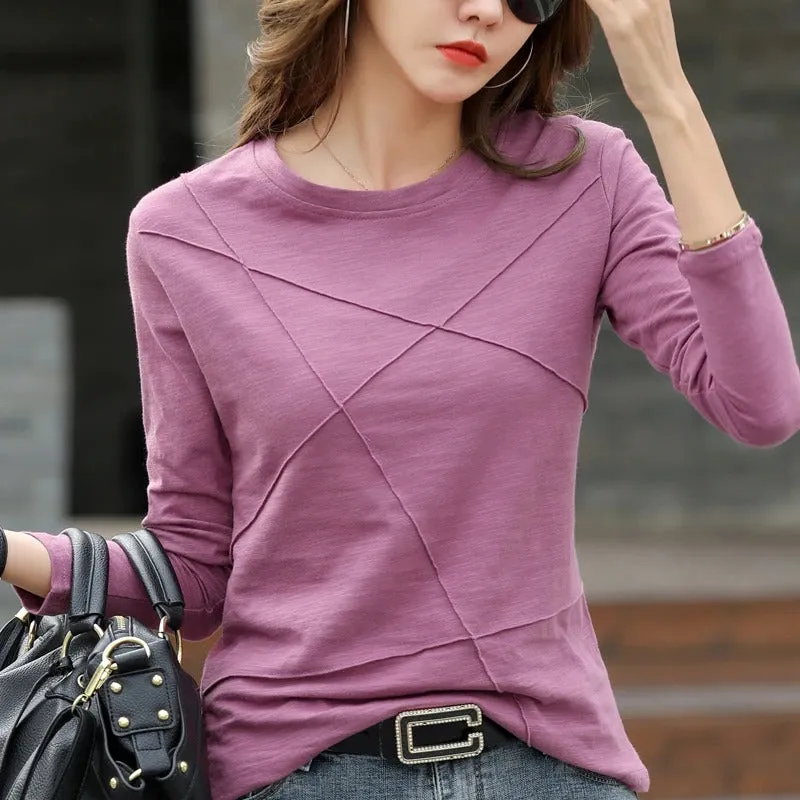 Cozy Loose Simple Line Pattern Long Sleeve Tops