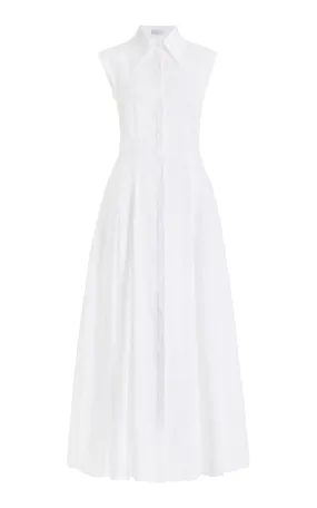 Durand Pleated Maxi Shirtdress in White Aloe Linen