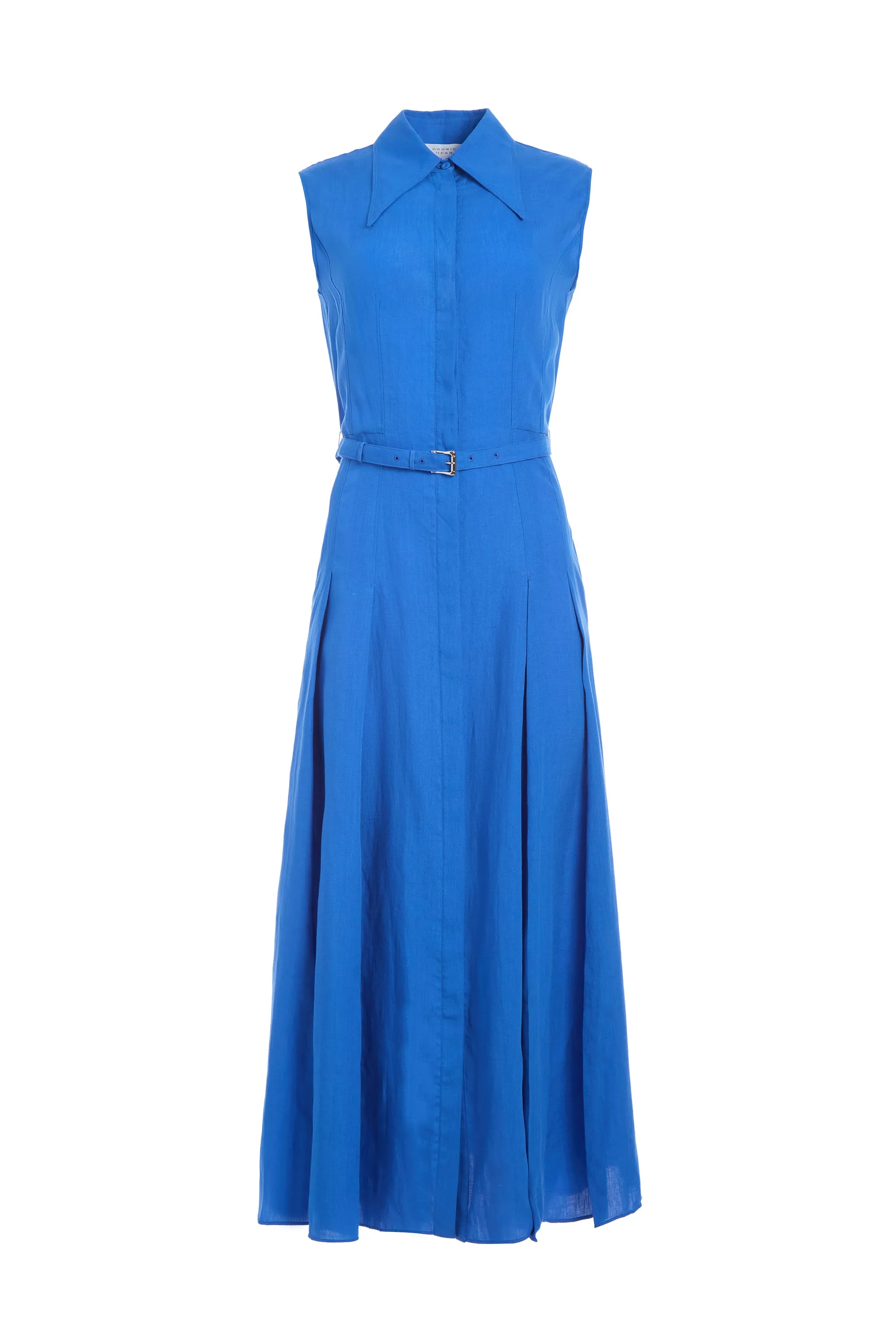 Durand Pleated Shirtdress in Sapphire Aloe Linen