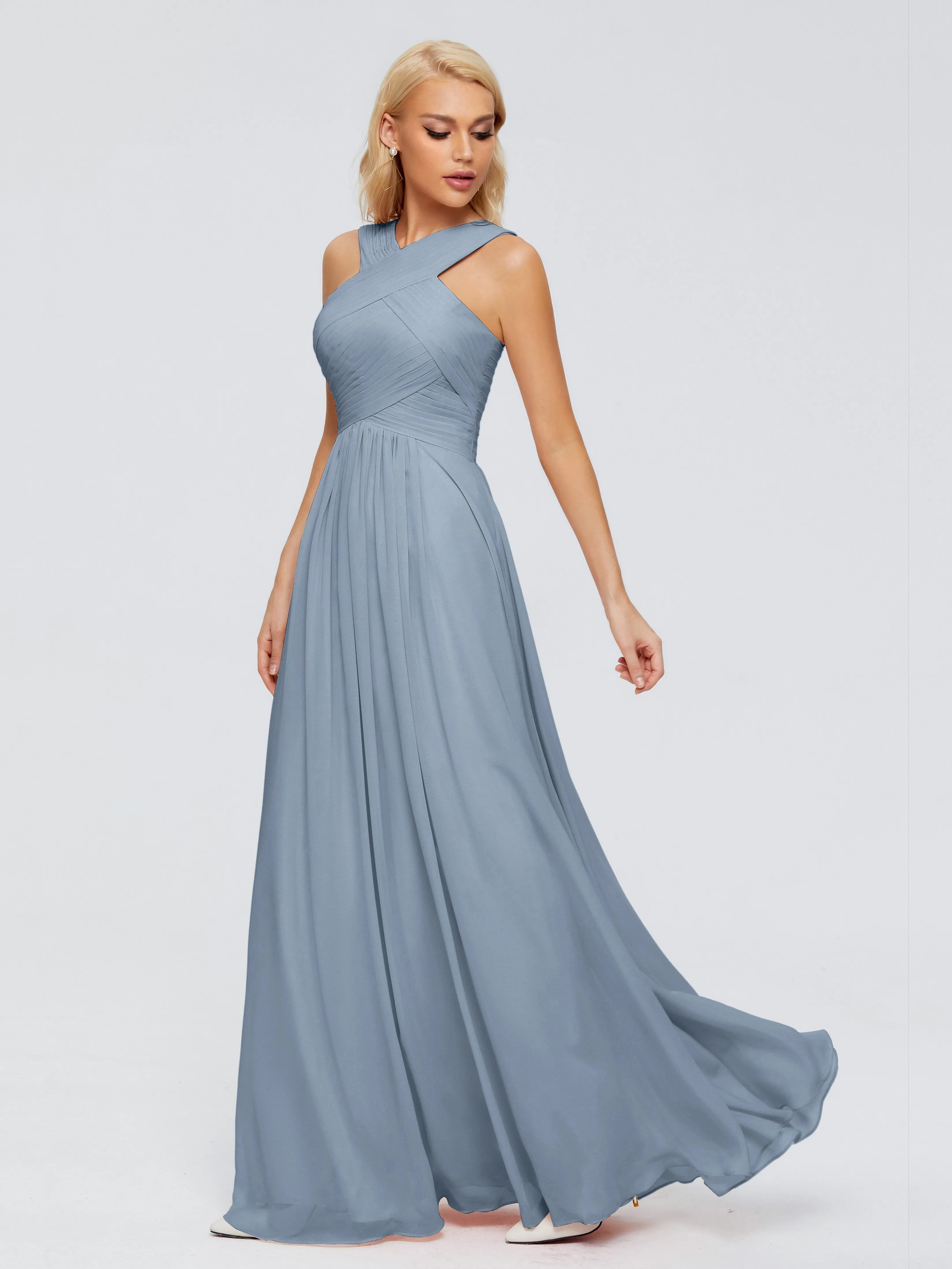 Dusty Blue Bridesmaid Dresses Aliyah Charming A-Line Straps Chiffon Bridesmaid Dresses