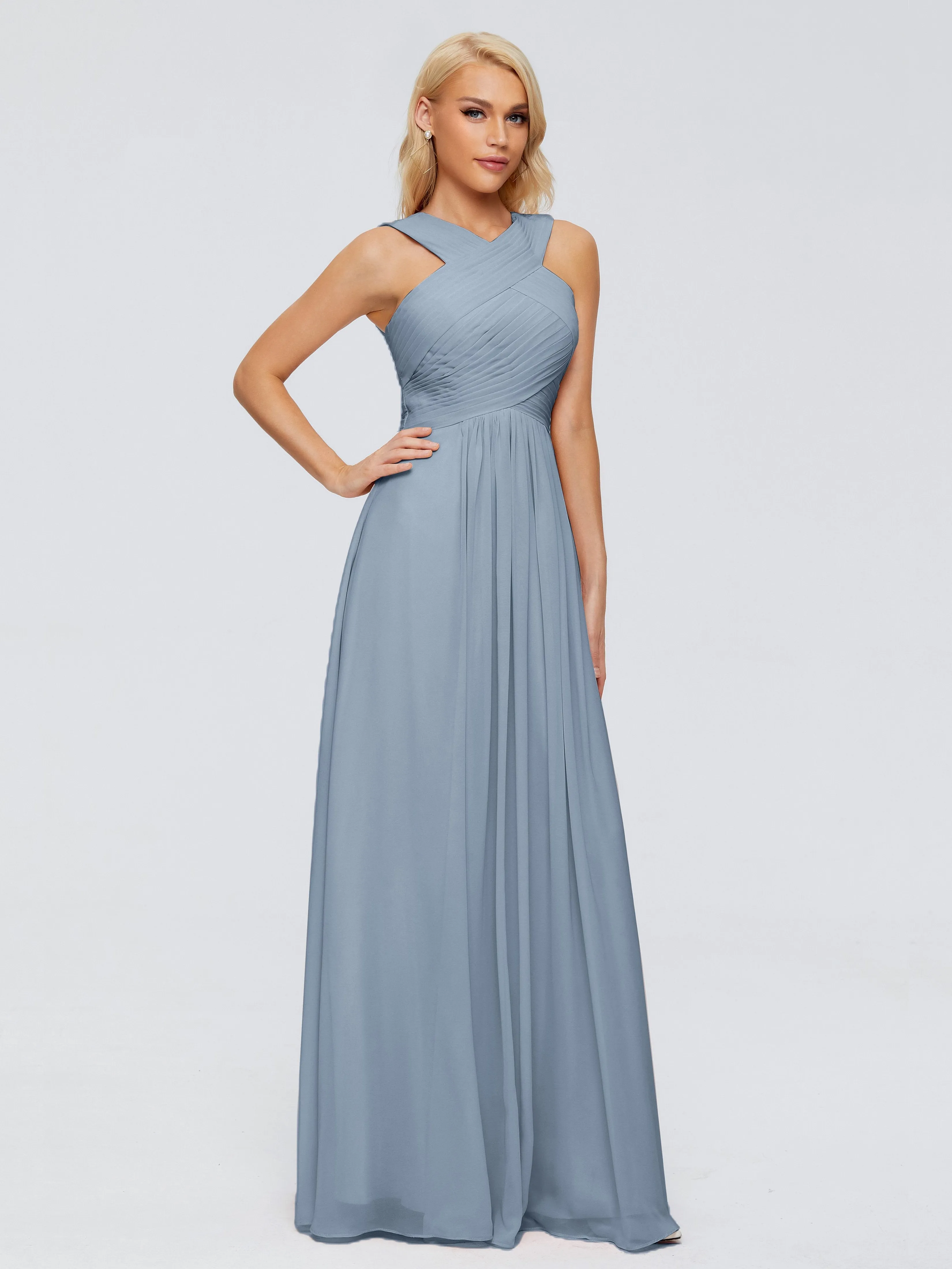 Dusty Blue Bridesmaid Dresses Aliyah Charming A-Line Straps Chiffon Bridesmaid Dresses