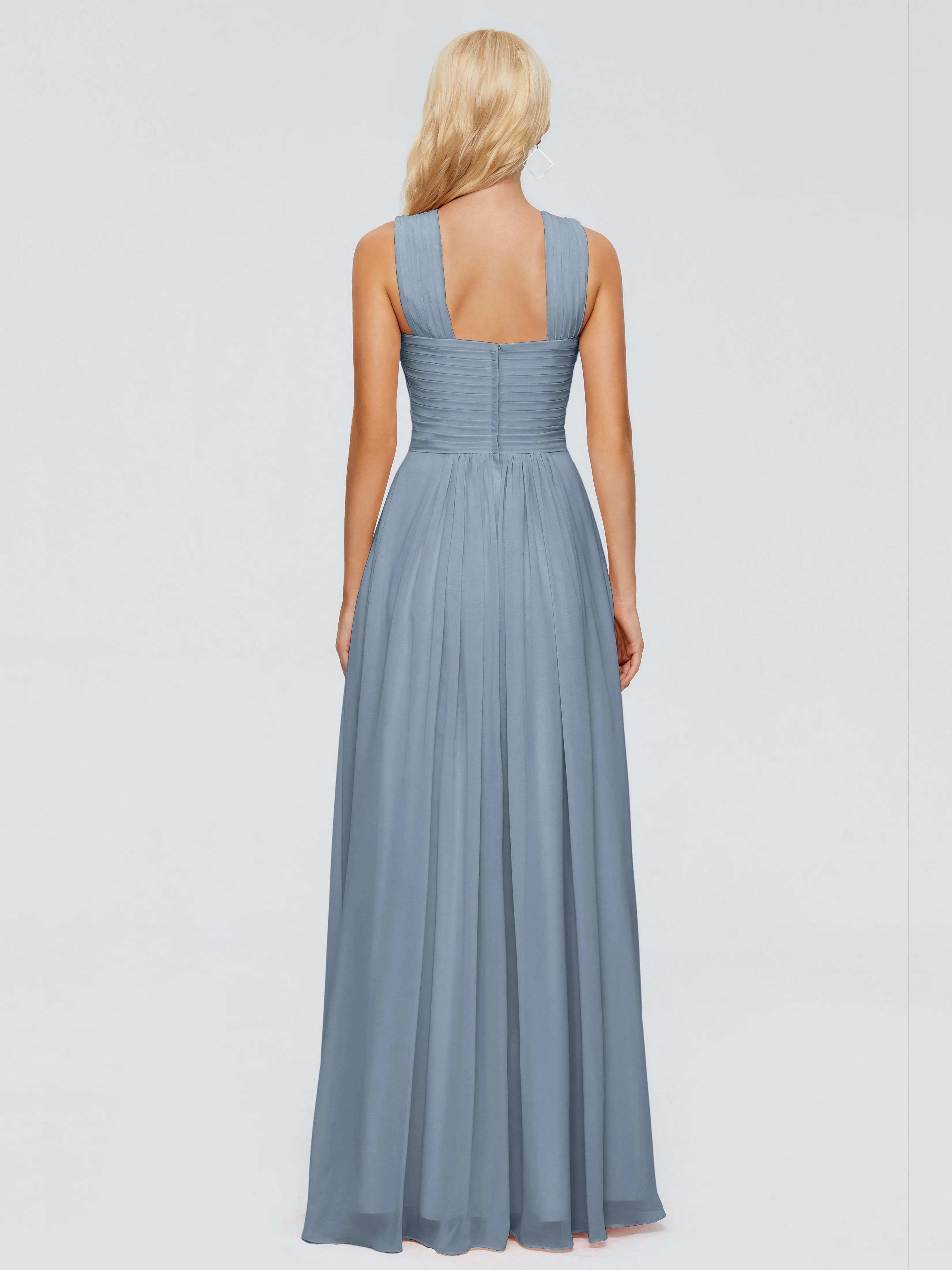 Dusty Blue Bridesmaid Dresses Aliyah Charming A-Line Straps Chiffon Bridesmaid Dresses