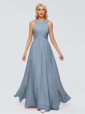 Dusty Blue Bridesmaid Dresses Aliyah Charming A-Line Straps Chiffon Bridesmaid Dresses