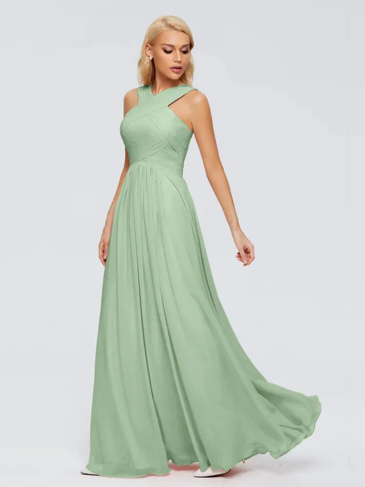 Dusty Sage Bridesmaid Dresses Aliyah Charming A-Line Straps Chiffon Bridesmaid Dresses