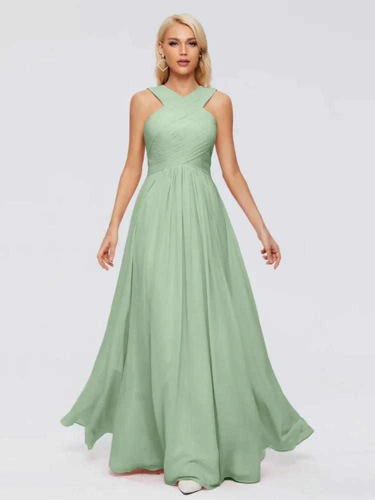 Dusty Sage Bridesmaid Dresses Aliyah Charming A-Line Straps Chiffon Bridesmaid Dresses