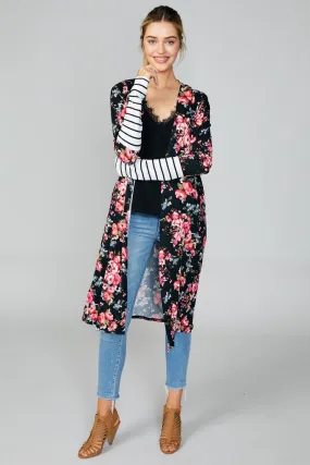 Floral Stripe Sleeve Cardigan- T820