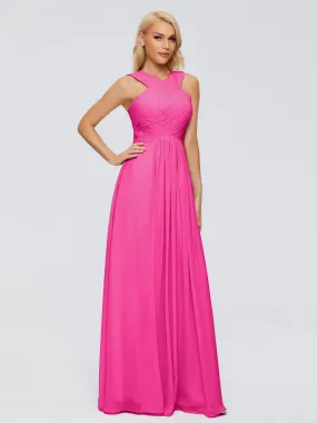 Fuchsia Bridesmaid Dress Aliyah Charming A-Line Straps Chiffon Bridesmaid Dresses