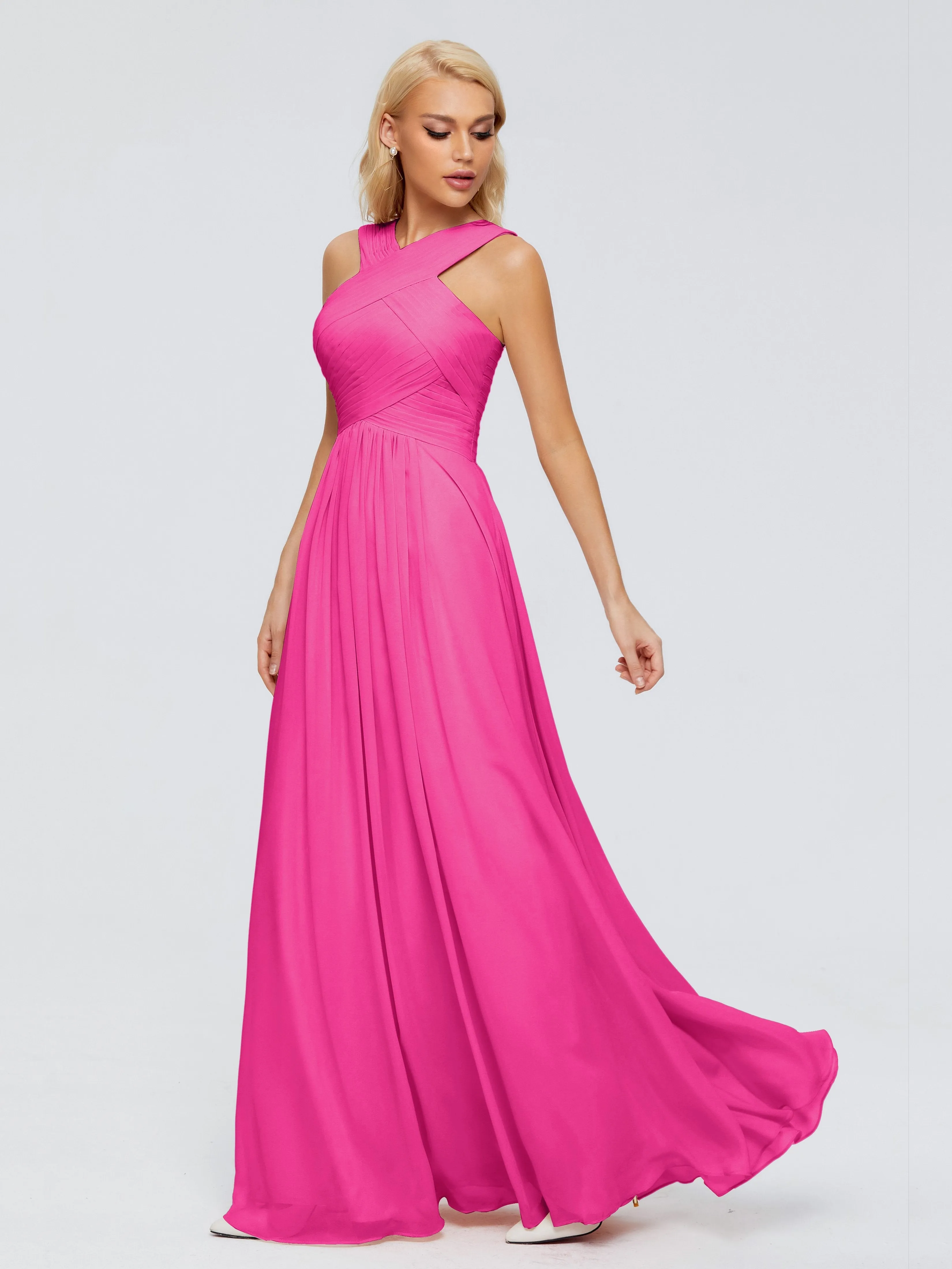 Fuchsia Bridesmaid Dress Aliyah Charming A-Line Straps Chiffon Bridesmaid Dresses