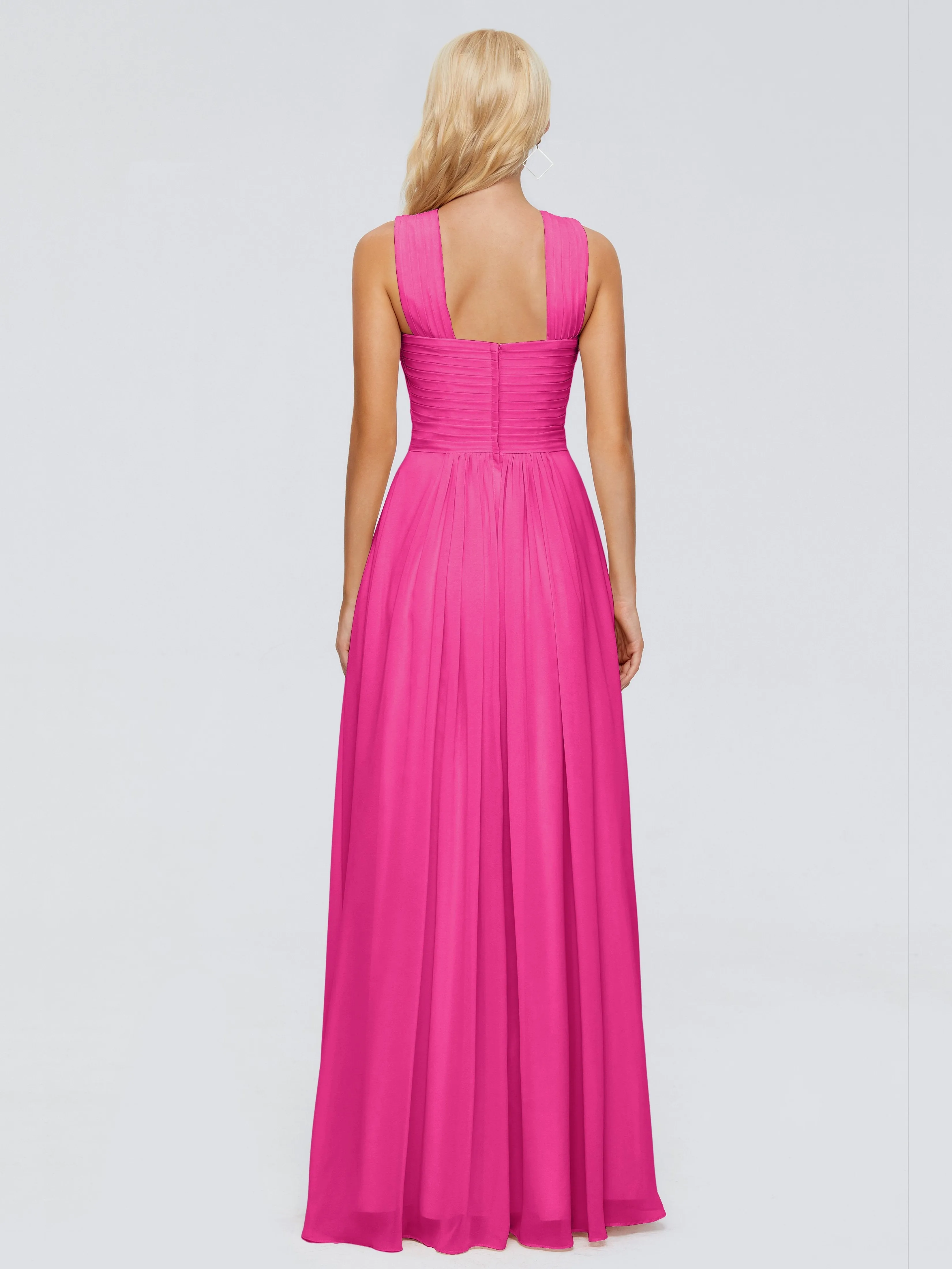 Fuchsia Bridesmaid Dress Aliyah Charming A-Line Straps Chiffon Bridesmaid Dresses