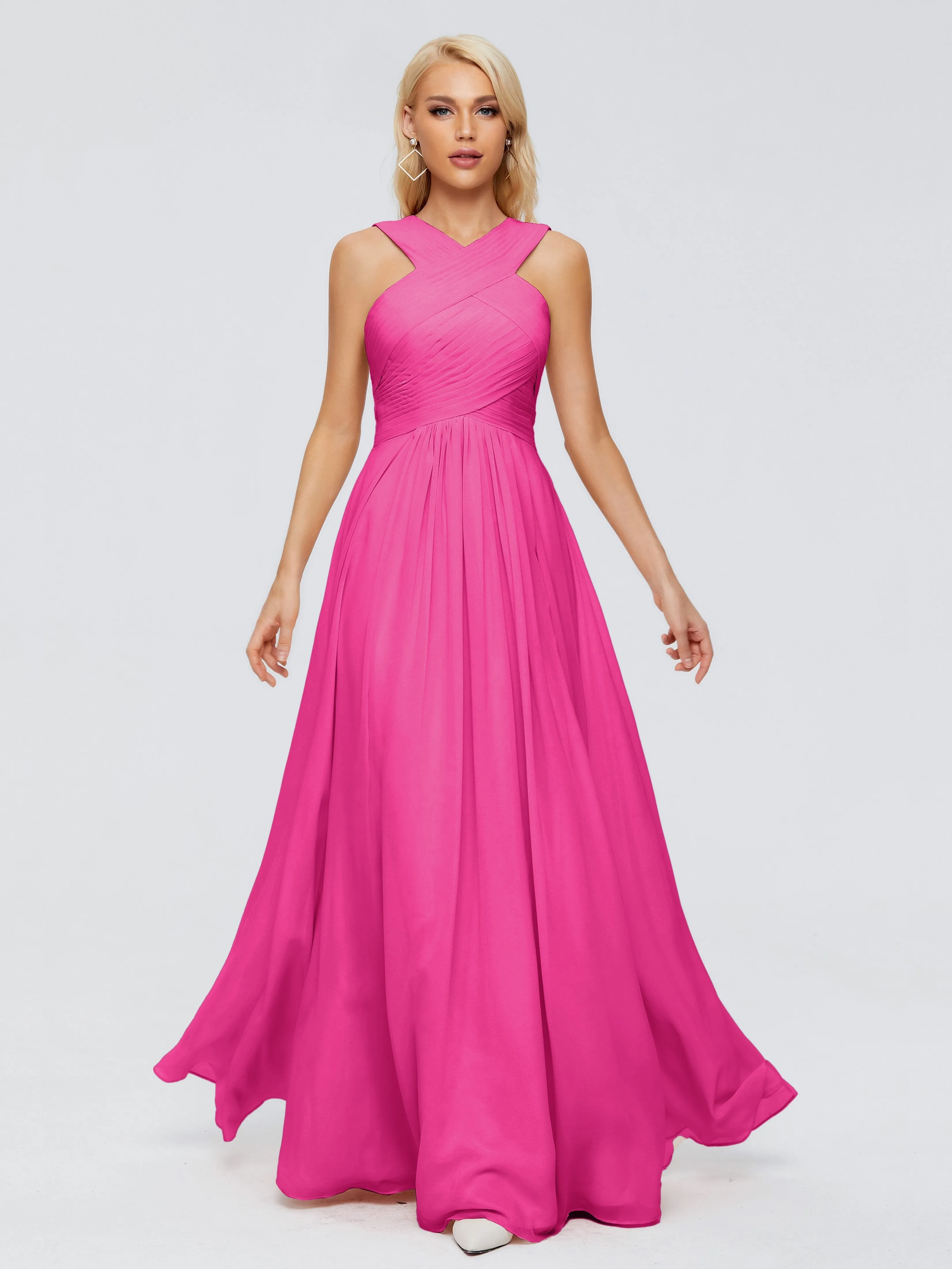 Fuchsia Bridesmaid Dress Aliyah Charming A-Line Straps Chiffon Bridesmaid Dresses