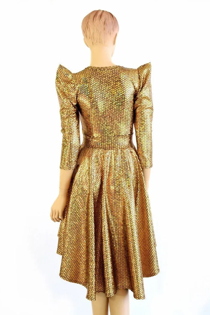 Gold Fish Scale Hi Lo Skater Dress