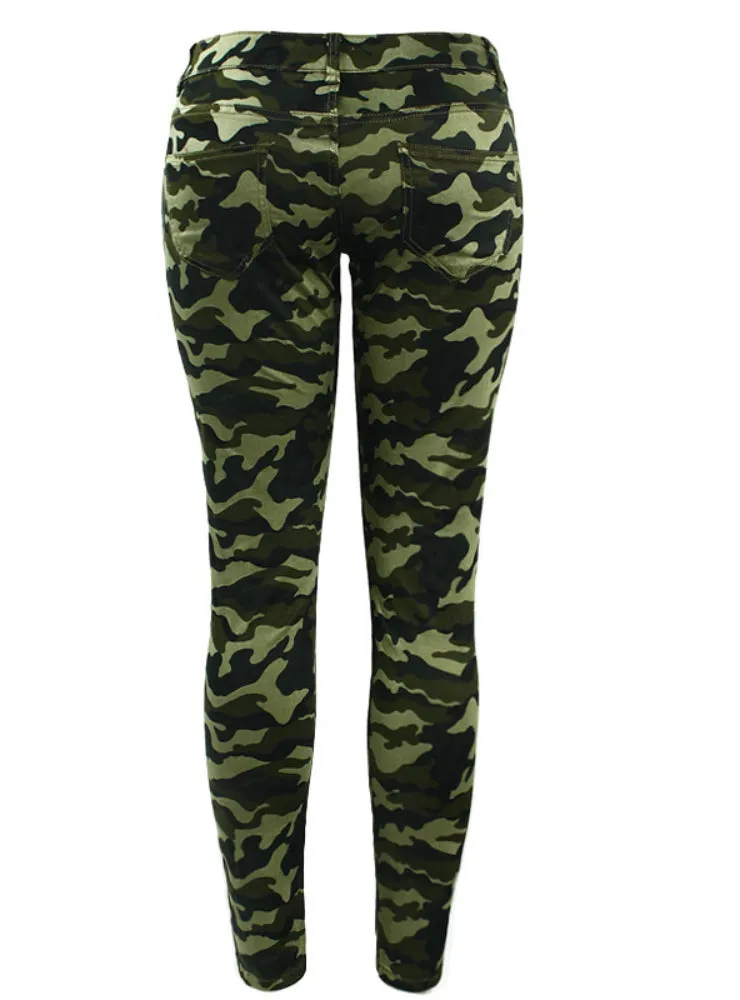 Green Skinny Jeans For Women Femme Camouflage