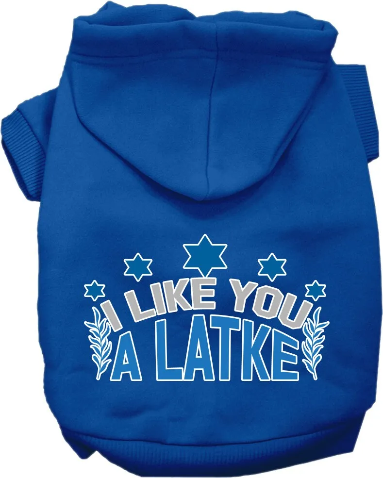 Hanukkah Pet, Dog and Cat Hoodie Screen Printed, "I Like You A Latke"