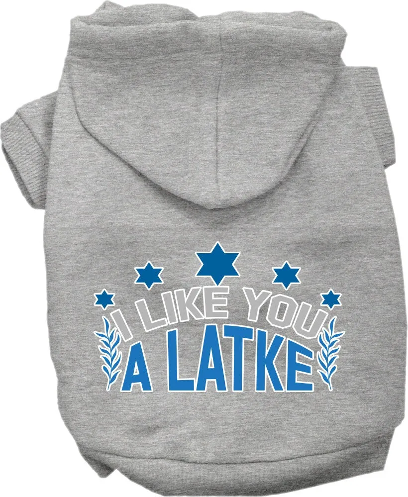 Hanukkah Pet, Dog and Cat Hoodie Screen Printed, "I Like You A Latke"