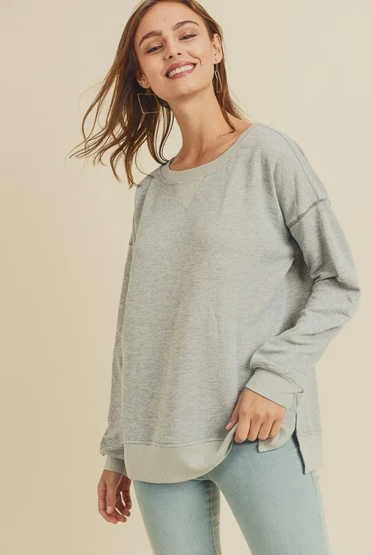 Heather Grey Terry Knit Sweater