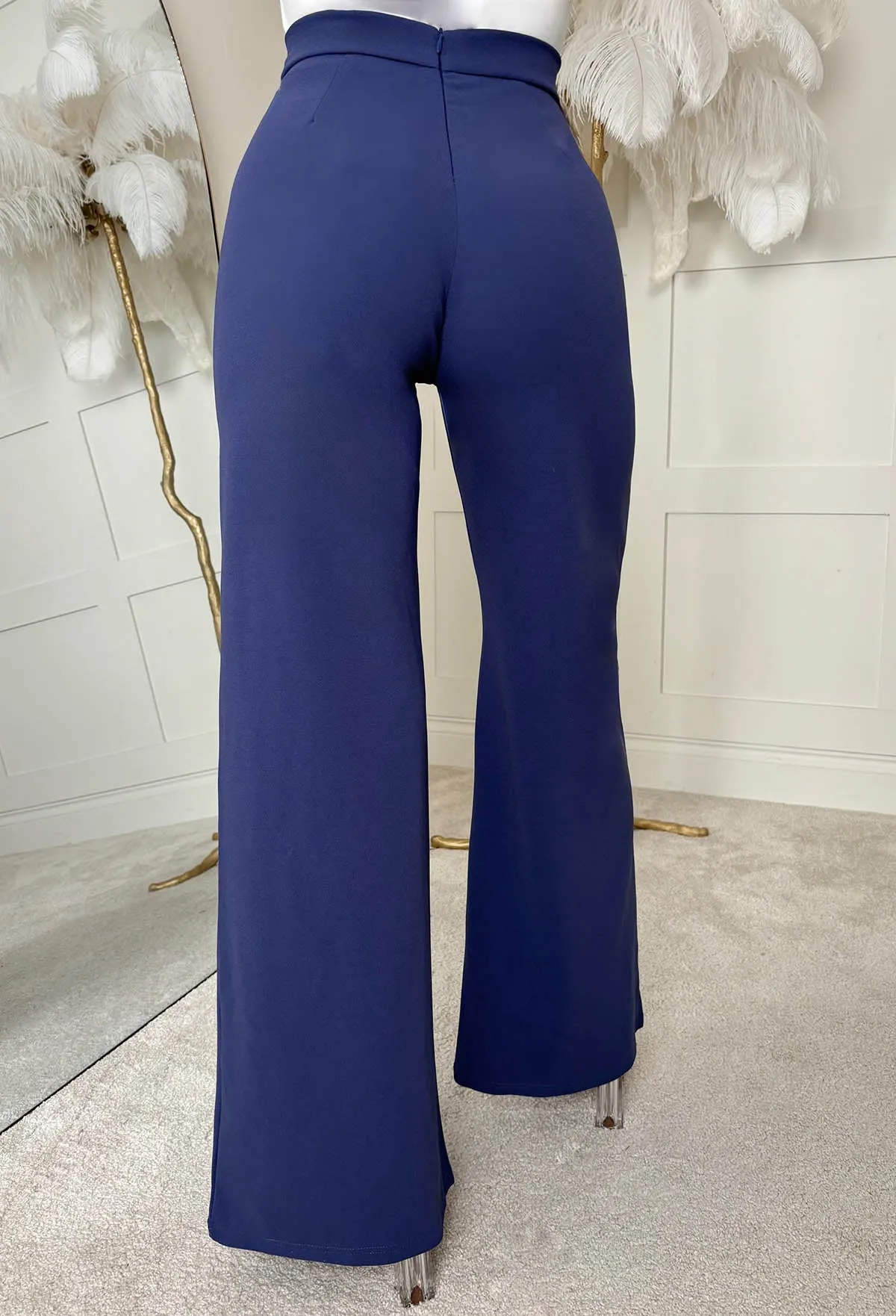 I See Fire Blue High Waisted Wide Leg Trousers