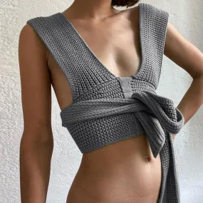 Inner And Outer Wear Knitted Top With Versatile Straps