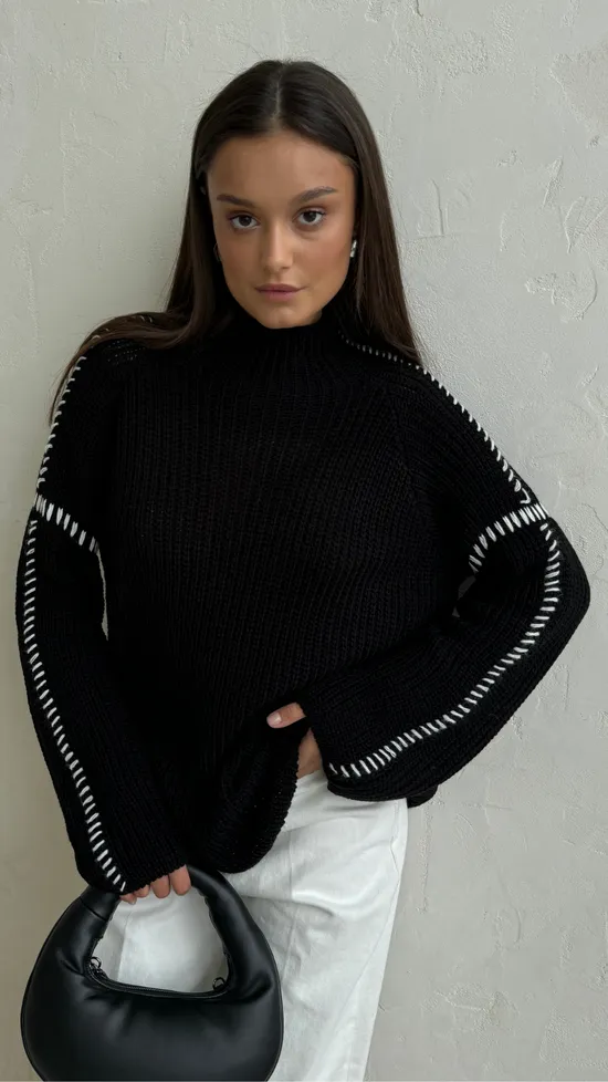 Ivyshape | Block Trimmed Long Sleeve Sweater