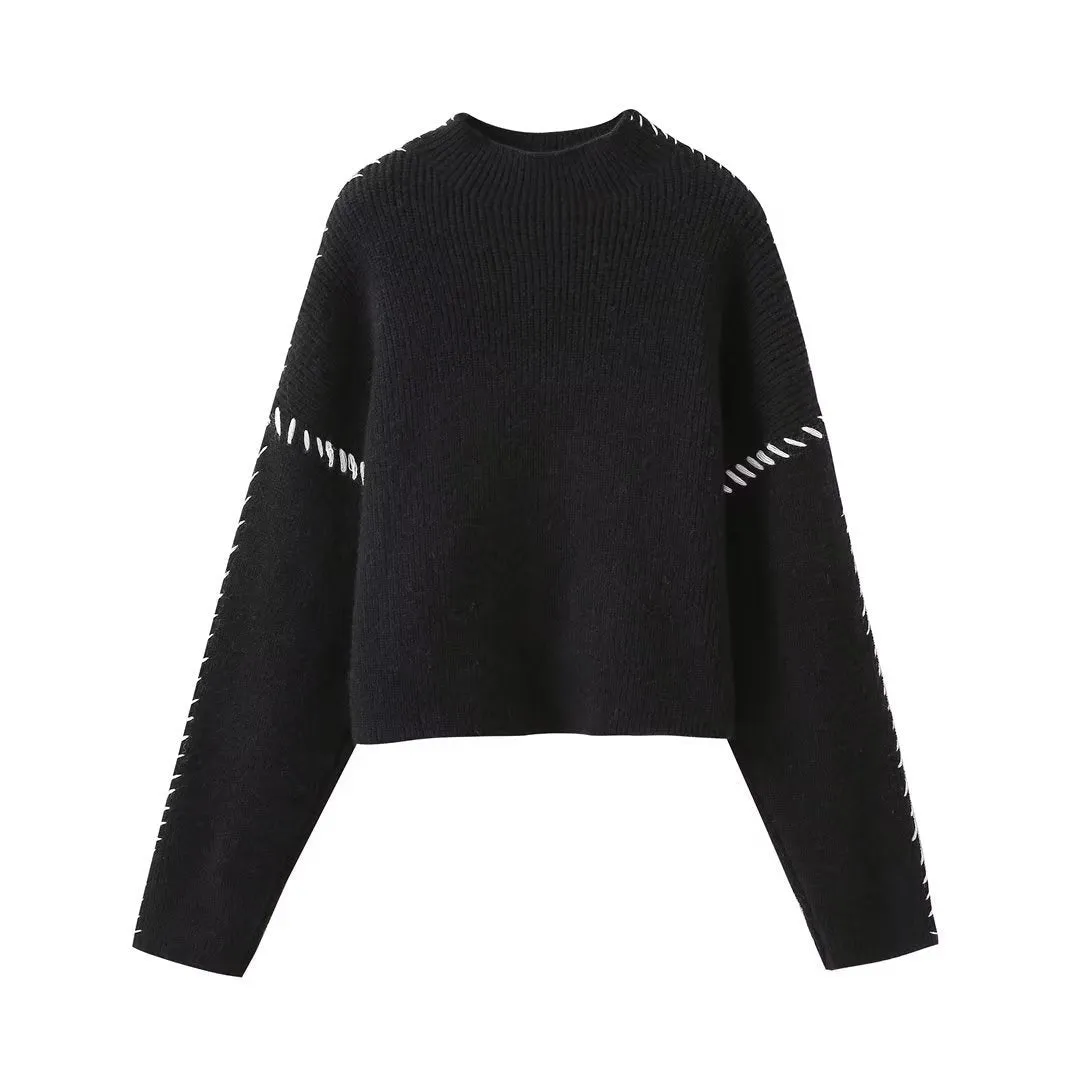 Ivyshape | Block Trimmed Long Sleeve Sweater