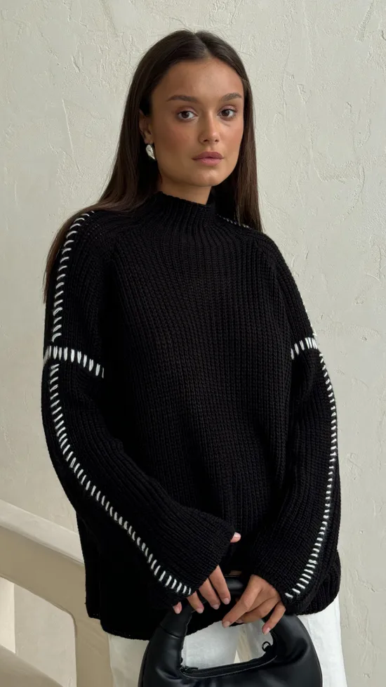 Ivyshape | Block Trimmed Long Sleeve Sweater