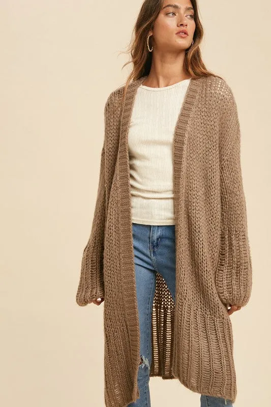 Knit Long Cardigan (Taupe)