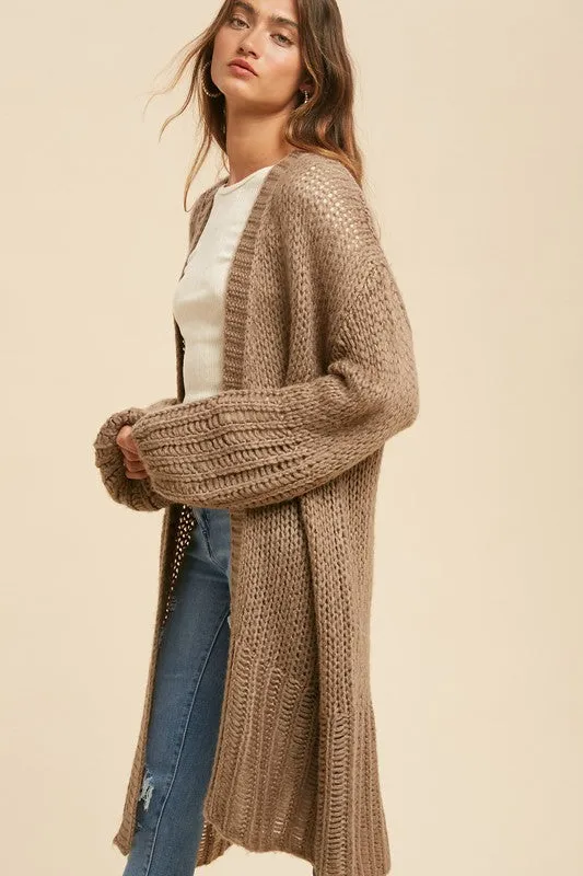 Knit Long Cardigan (Taupe)