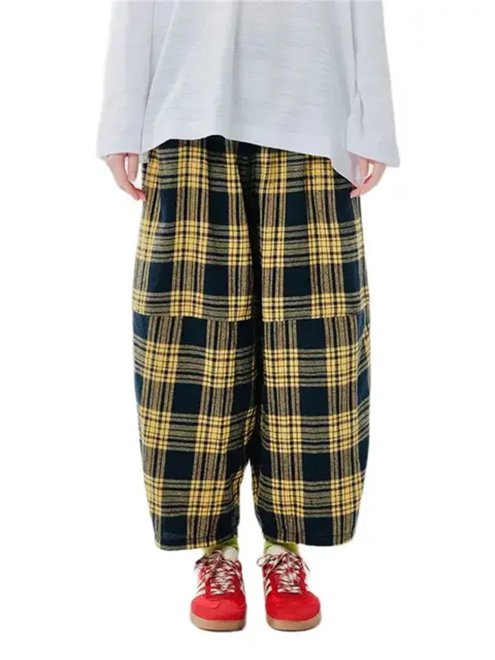 Ladies Spring Summer Relaxed Fit Plaid Pants