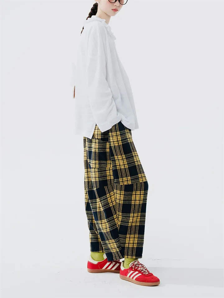 Ladies Spring Summer Relaxed Fit Plaid Pants