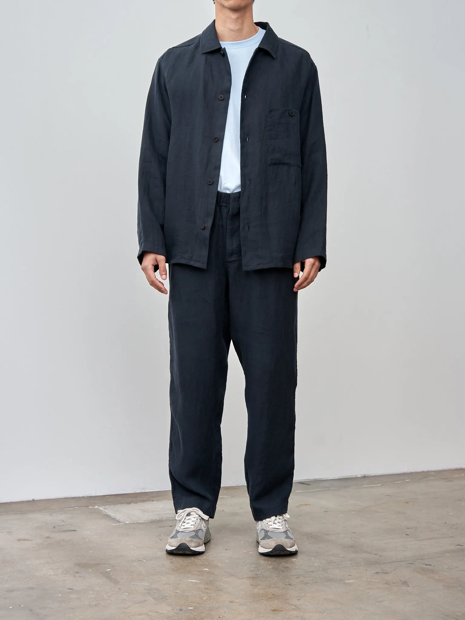 Linen Relaxed Pants - Navy