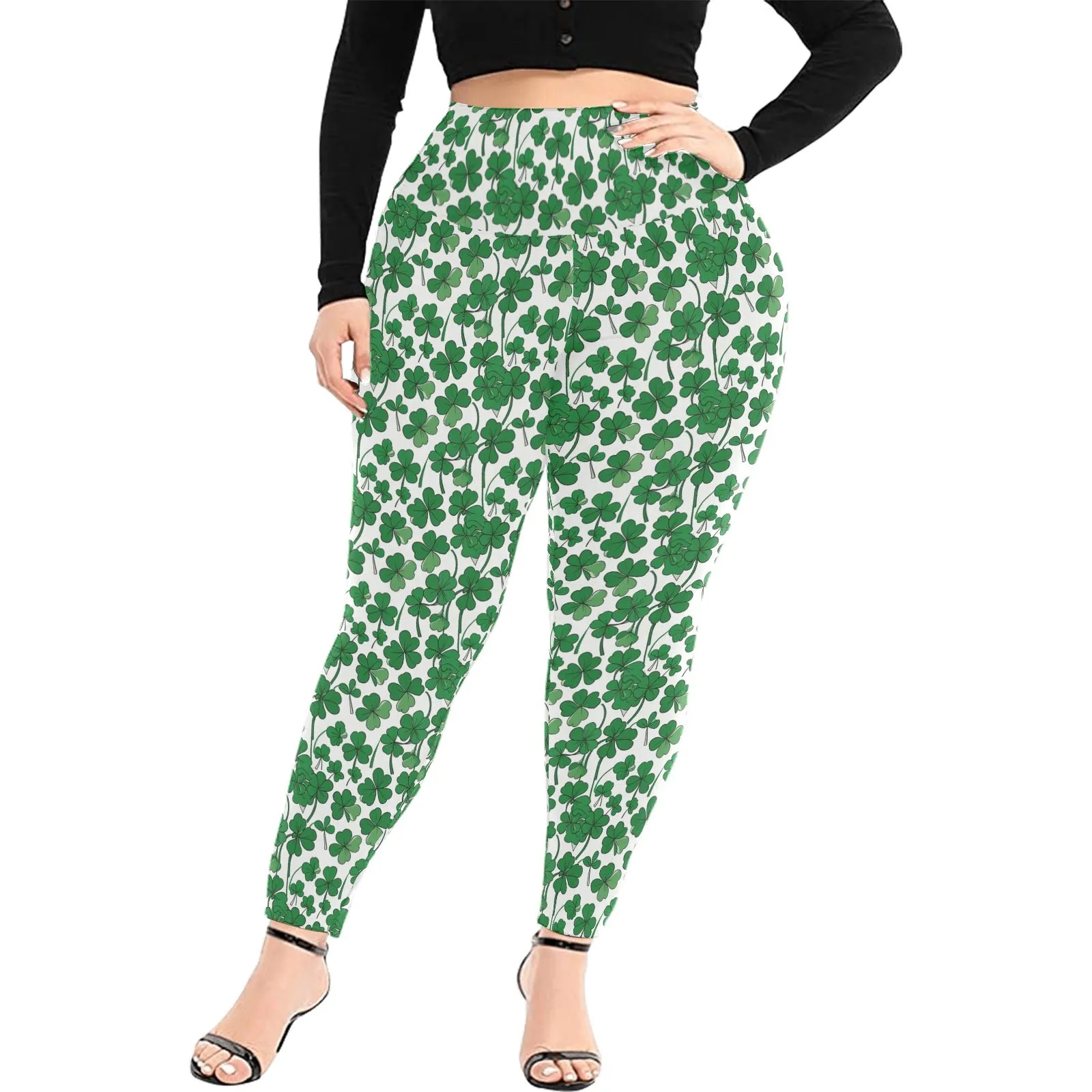 Little Clovers Women's Plus Size High Waited Leggings Women's High Waist Leggings(Plus Size)(ModelL45)