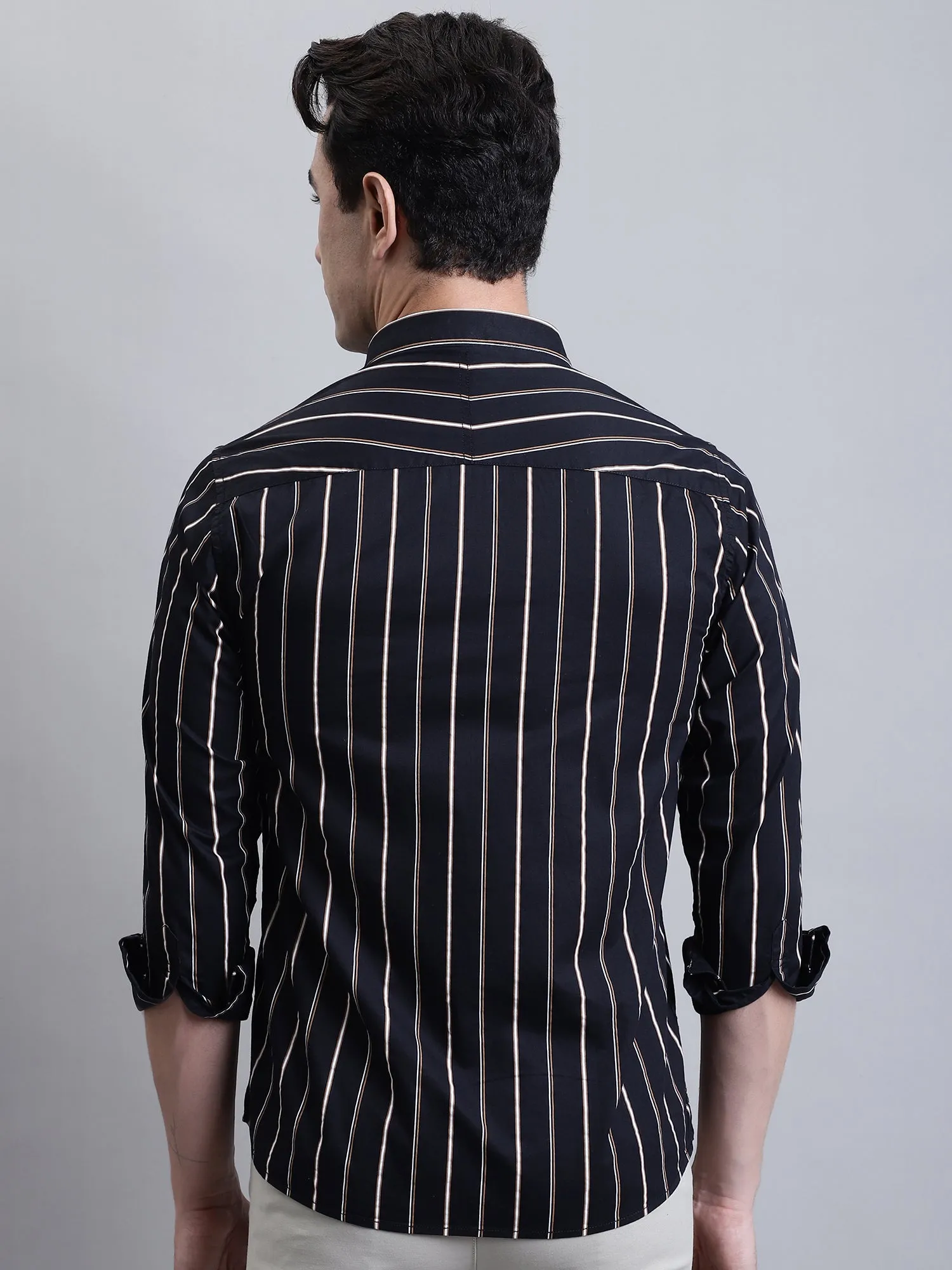 Men's Black Casual Broad Stripe Full Sleeve Shirt